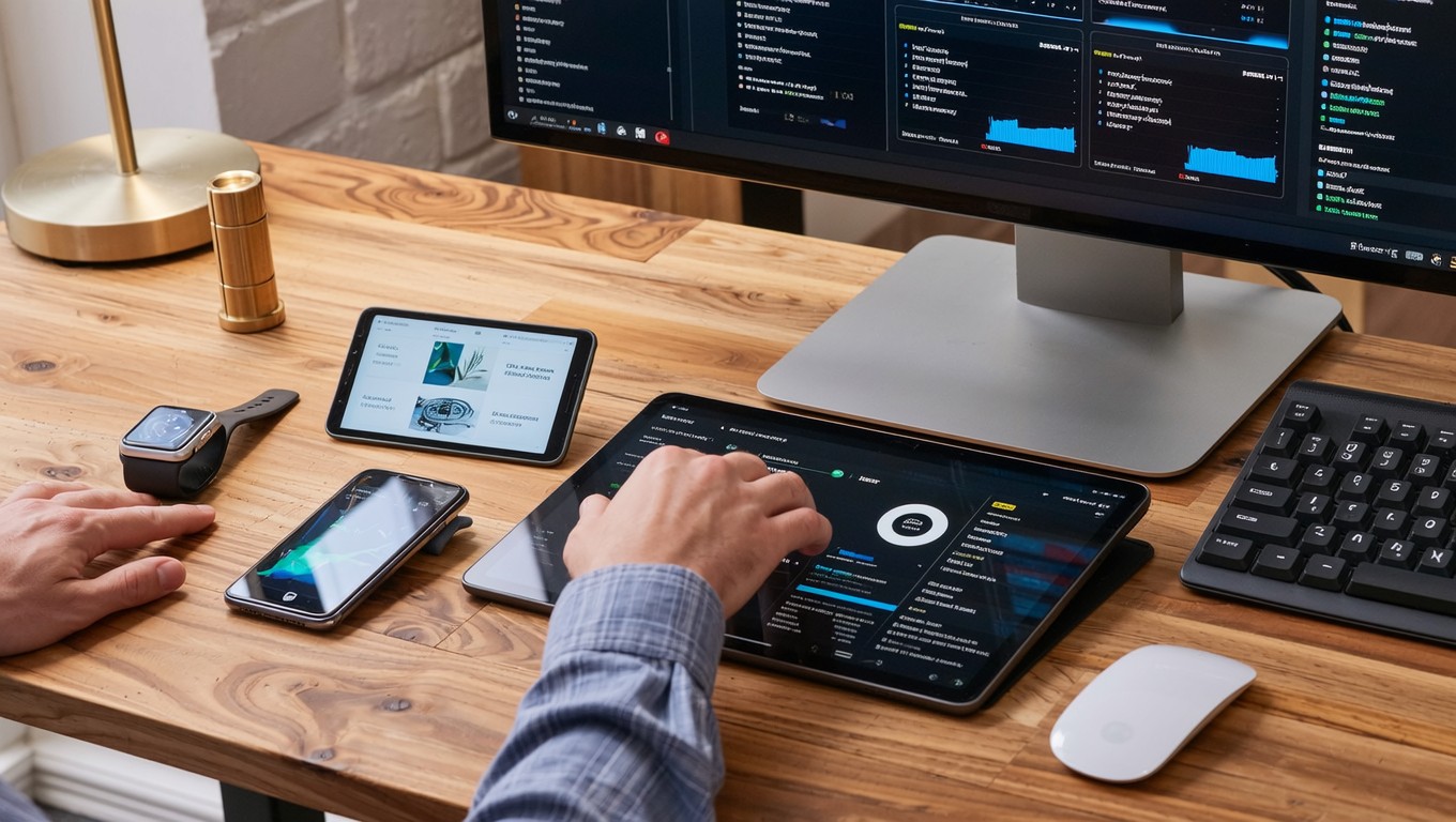 Modern tablet and desktop workspace showing goal planning